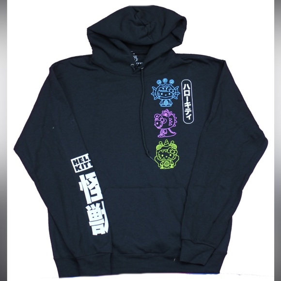Hello Kitty Woman’s Pullover Hoodie - Kitty In Costumes Kanji Images & Sleeves - Picture 1 of 10